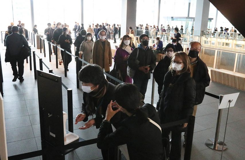 People visit Nakanoshima Museum of Art in Osaka City, Osaka prefecture on Feb. 2, 2022, the first day of the museum. The museum stores around 5,700 works (as of March 2019; excluding deposited works). These are works of domestic and overseas art from the mid-nineteenth century up until the present. ( The Yomiuri Shimbun ) (Photo by Mami Nagaoki / Yomiuri / The Yomiuri Shimbun via AFP)