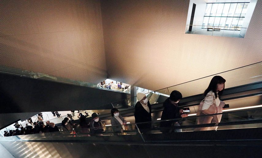 People visit Nakanoshima Museum of Art in Osaka City, Osaka prefecture on Feb. 2, 2022, the first day of the museum. The museum stores around 5,700 works (as of March 2019; excluding deposited works). These are works of domestic and overseas art from the mid-nineteenth century up until the present. ( The Yomiuri Shimbun ) (Photo by Mami Nagaoki / Yomiuri / The Yomiuri Shimbun via AFP)