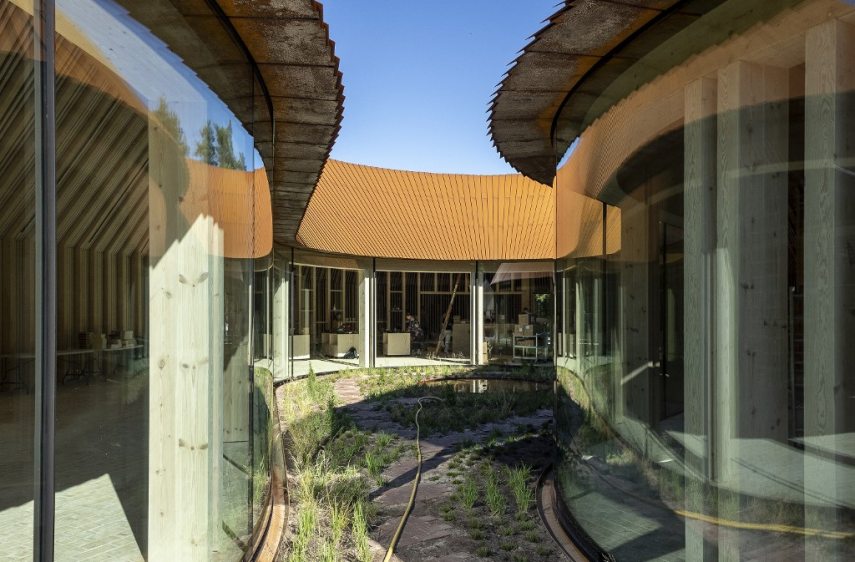 Picture taken on June, 24, 2022 shows an outside view of the new Refugee Museum of Denmark FLUGT in Oksboel, southwestern Denmark. - The museum will be inaugurated by the Danish Queen and Germany's Vice-Chancellor on June 25, 2022. According to the museum, its main subjects will be "the German refugees who fled to Denmark in 1945 as well as the many refugees, from e.g. Vietnam, Bosnia and Syria that have come to this country in recent years". (Photo by John Randeris / Ritzau Scanpix / AFP) / Denmark OUT