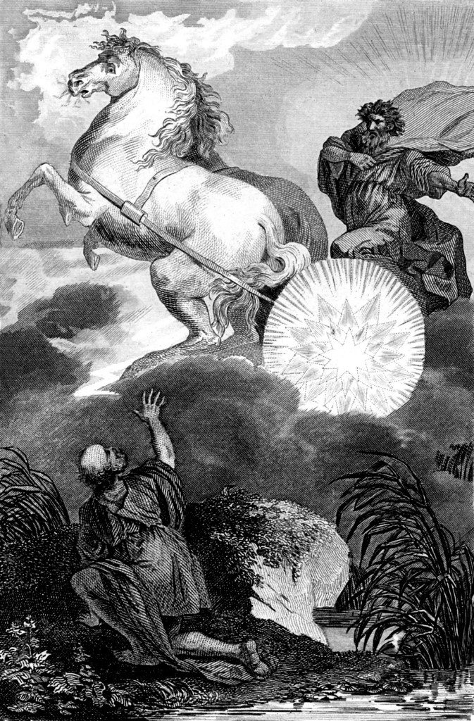 Excerpt from the Bible
Prophet Elijah going up to the sky in a cart. (Photo by Collection Jaime Abecasis / Photo12 via AFP)