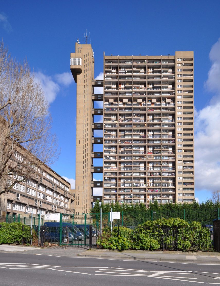 LONDON - FEBRUARY 22. The Trellick Tower on February 22, 2014, a Brutalist concrete apartment block designed by Erno Goldfinger in 1966 and completed in 1972, now Grade II listed in London, UK.