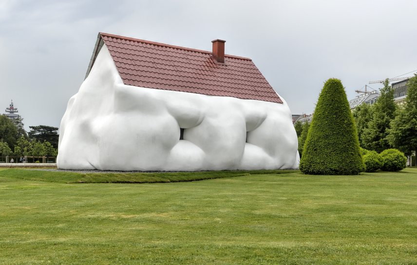 The sculpture "Fat House" (2003) by the Austrian artist Erwin Wurm in the garden of the Museum Upper Belvedere (Oberes Belvedere) in Vienna on 23 rd May 2017. Erwin Wurm will be exhibiting the Austria Pavilion at the Venice Biennale this year.

HERBERT NEUBAUER / APA-PictureDesk / APA-PictureDesk via AFP