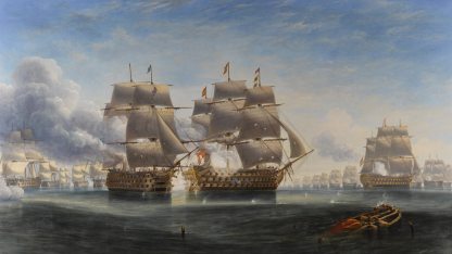 John_Wilson_Carmichael_-_The_opening_engagement_at_Trafalgar;_H.M.S._'Royal_Sovereign'_raking_the_stern_of_the_Spanish_flagship_'Santa_Ana'.jpg