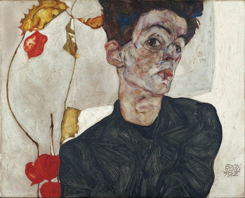 Egon Schiele: Önarckép lampionvirággal (1912). Fotó: Google Art Project / Wikipedia