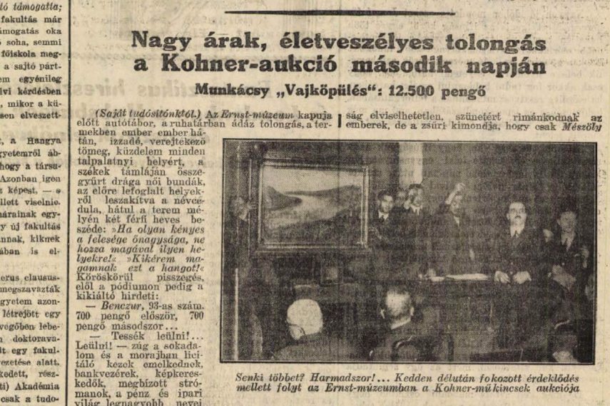 Tudósítás a Kohner-aukcióról a Pesti Napló 1934 február 28-i számáőban. Forrás: Arcanum