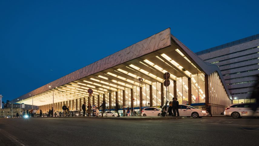 ROME, ITALY - CIRCA OCTOBER, 2016: Termini train station building at sunset. With its 29 platforms and over 150 million passengers each year, Termini is one of the largest train stations in Europe. 