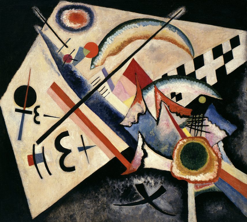 Vaszilij Kandinszkij:  Fehér kereszt (olaj, vászon; 100,5 × 110,6 cm; Peggy Guggenheim Collection, Venedig / Solomon R. Guggenheim Alapítvány, New York)