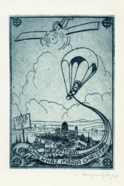 Alkalmi grafika - Születési értesítés Schalkház Mária Christina, Alkotó Bayer (Bajor), Ágost, 1938.jpg