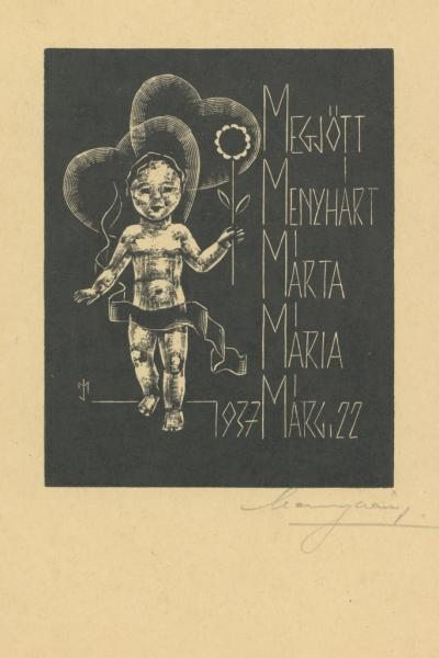 Alkalmi grafika. Megjött Menyhárt Márta Mária, alkotó Menyhárt, József (1901 - 1976), 1937, Magyarország.jpg