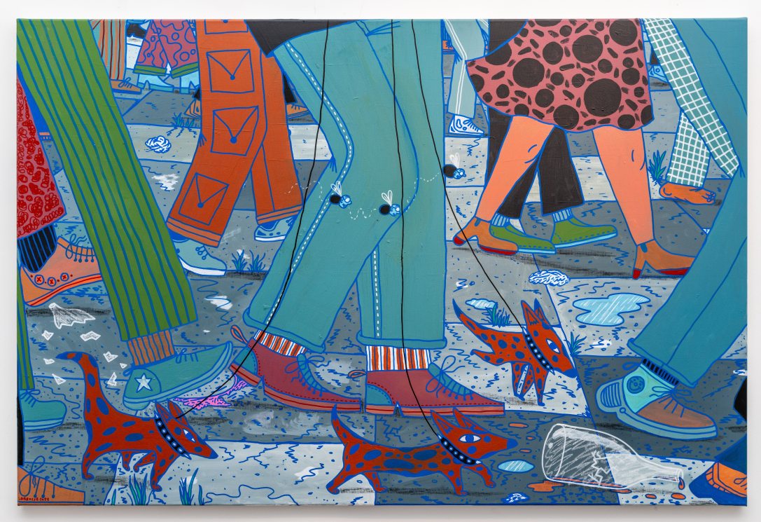 Dogwalker, acrylic and oil pastel on canvas, 150x100cm, 1550 eur.jpeg