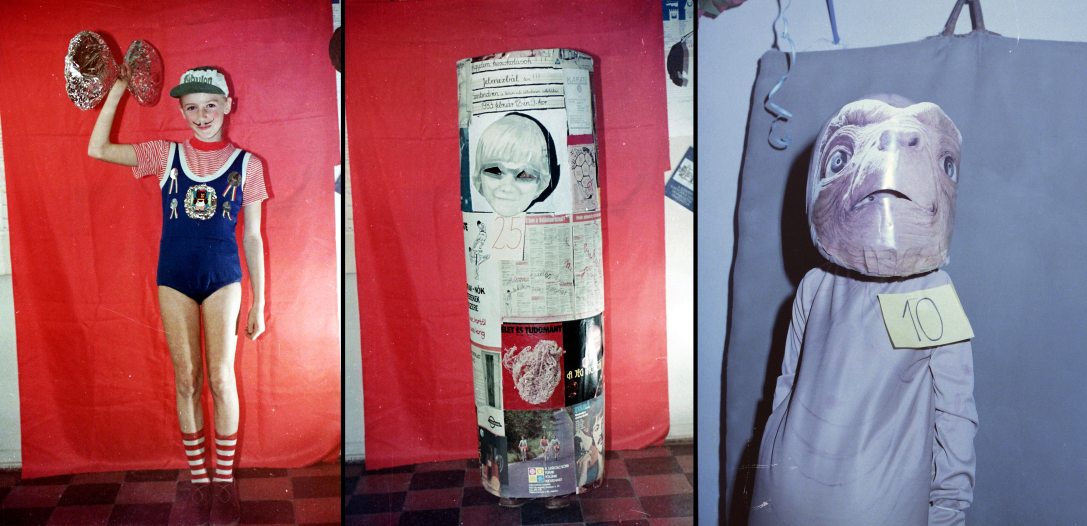 Farsang az Izbégi Általános Iskolában, Szentendrén, 1983-ban. Fotó: Fortepan / Déri György és  1984. Fotó: Fortepan