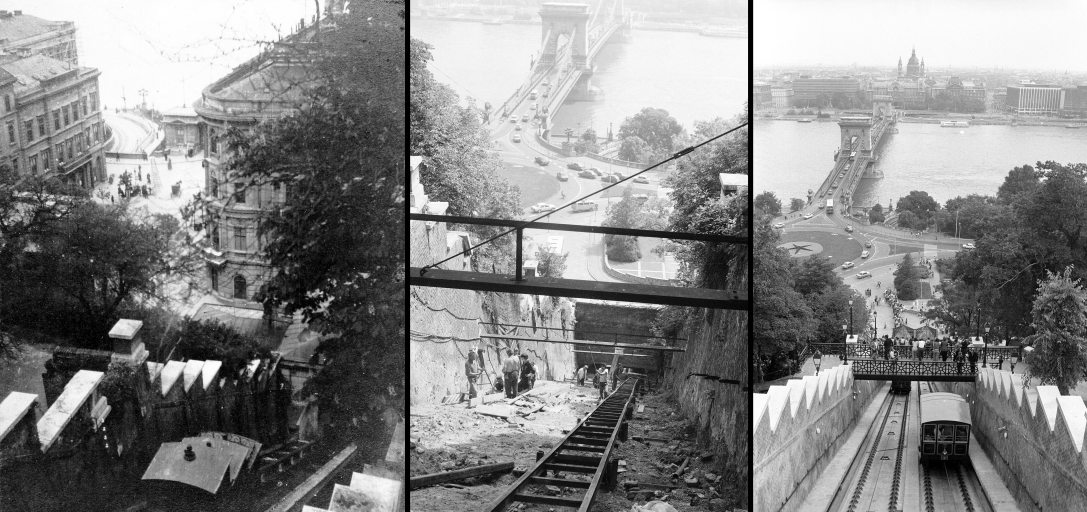 A Budai Hegyipálya ( később Budavári Sikló) a Várhegy oldalában 1928-ban, 1985-ben és 1987-ben. Fotók:  Fortepan, Bojár Sándor és Szalay Zoltán / Fortepan