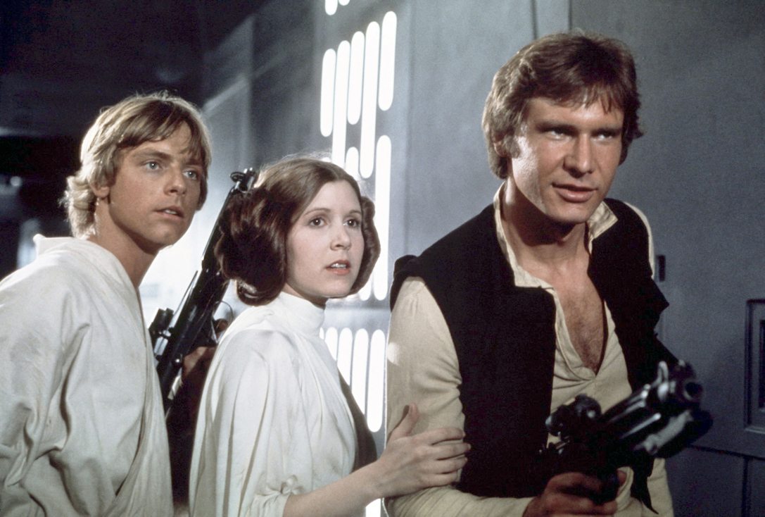 Mark Hamill, Carrie Fisher és Harrison Ford az 1977-ben bemutatott Csillagok háborújában. Fotó: Lucasfilm / Twentieth Century Fox Film Corporation via AFP