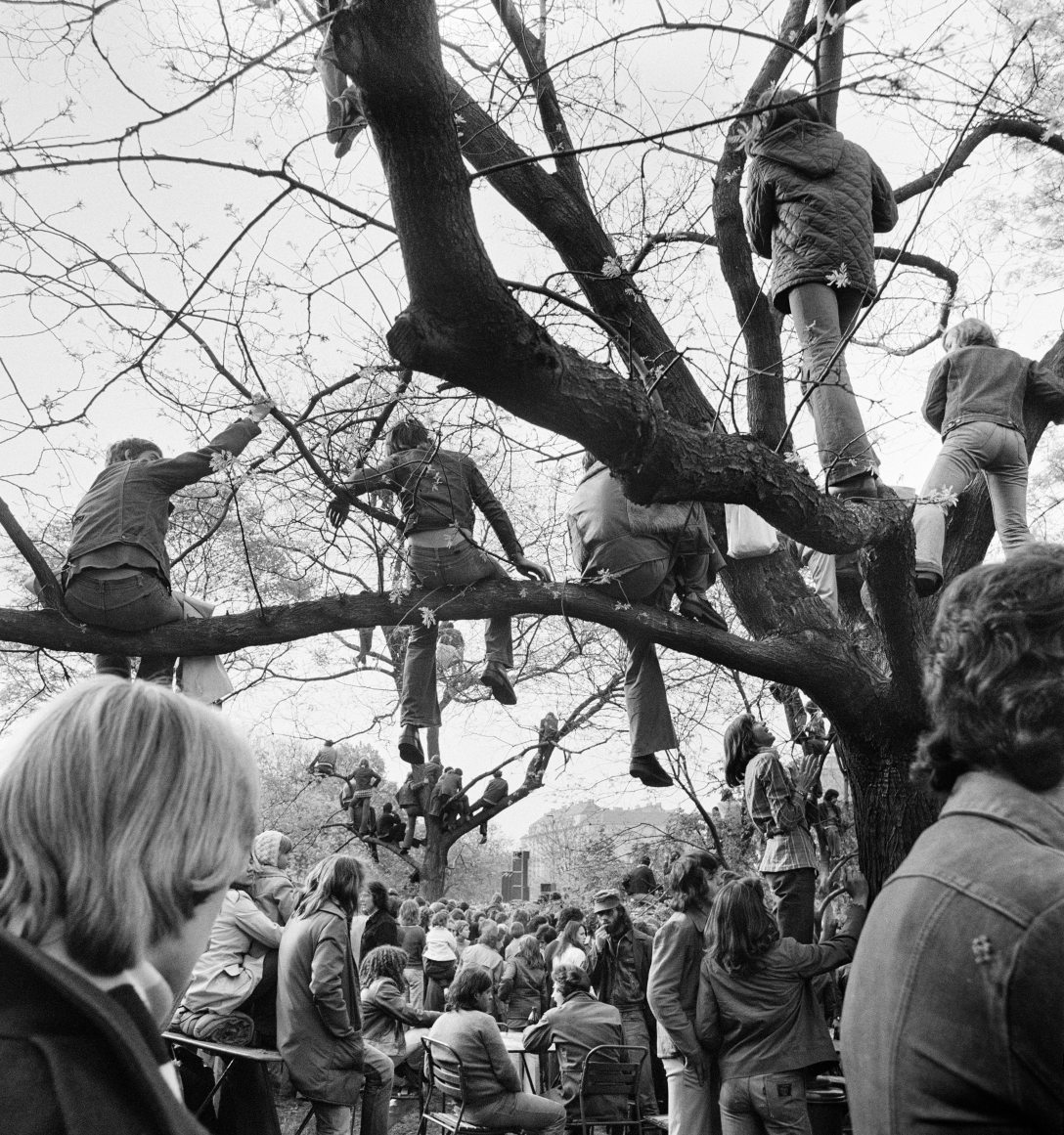 Egy tabáni koncert nézőközönsége 1975-ben. Háttérben a Bethlen-udvar. Fotó: Fortepan / Hegyi Zsolt / Balla Demeter