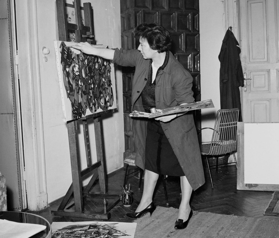 Szántó Piroska festőművész 1961-ben. Fotó: Hunyady József / Fortepan