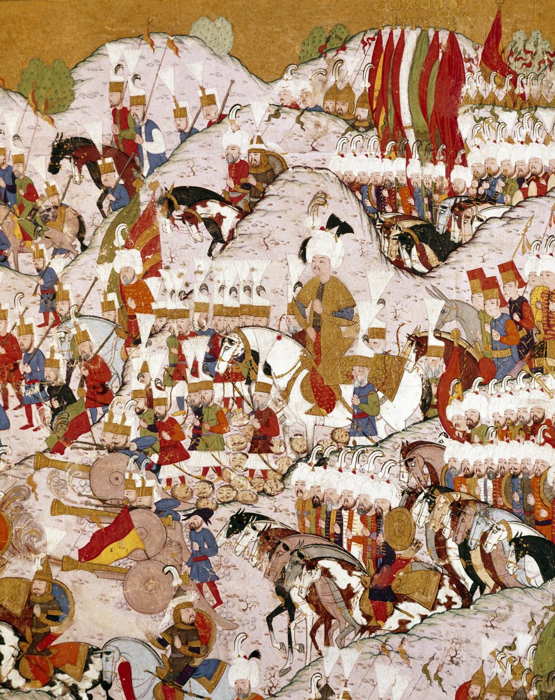 Egy 16. századi miniatúra részlete ábrázolja az 1526. augusztus 29-én vívott mohácsi csatát, amelyben a magyar seregek I. (Nagy) Szulejmán oszmán szultán hadaival csaptak össze. Fotó: Bridgeman Images via AFP