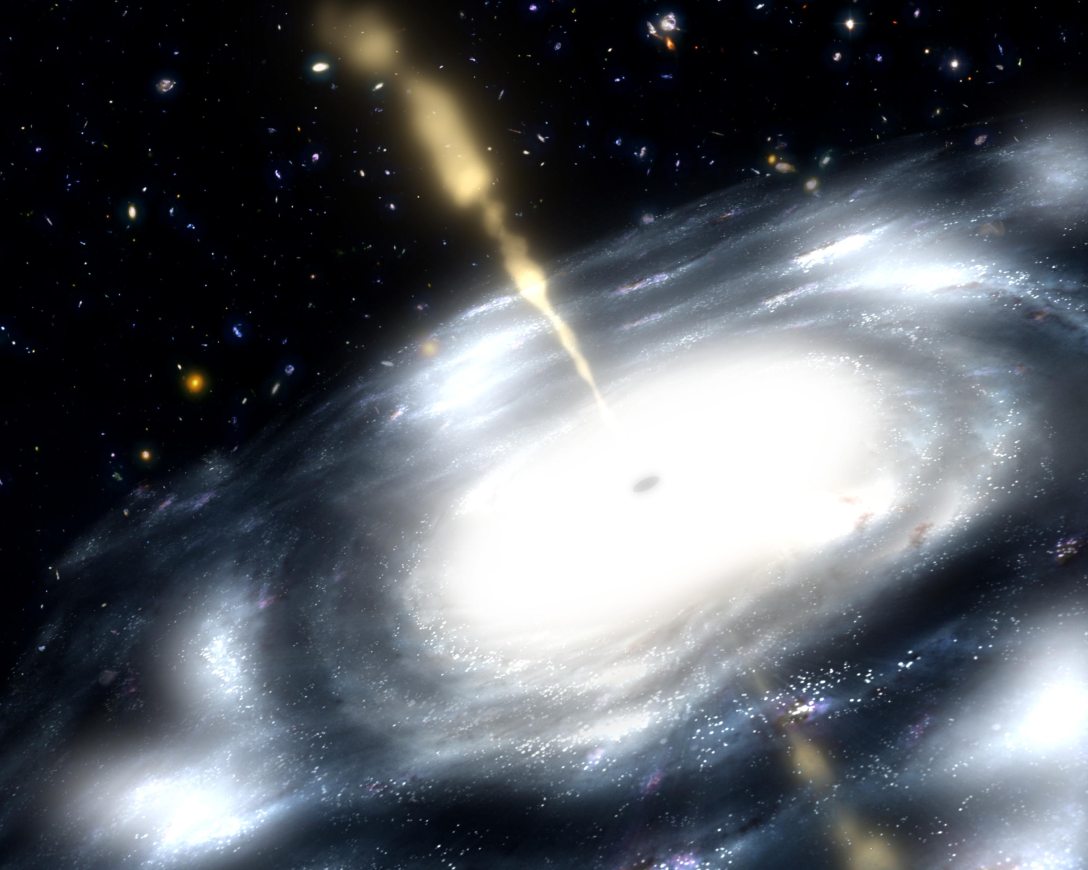 Illusztráció egy galaxisról, amelynek magjában egy szupermasszív fekete lyuk található.Fotó: NASA/JPL-Caltech / NASA ID: PIA13168