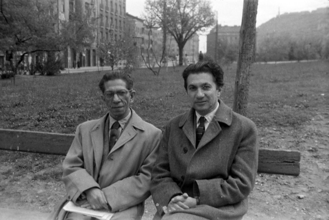 Magyarország, Budapest I., Horváth-kert jobbra Vészi Endre költő, író. Háttérben a Bethlen-udvar és a Gellért-hegy. Fotó: Fortepan / Vészi Ágnes